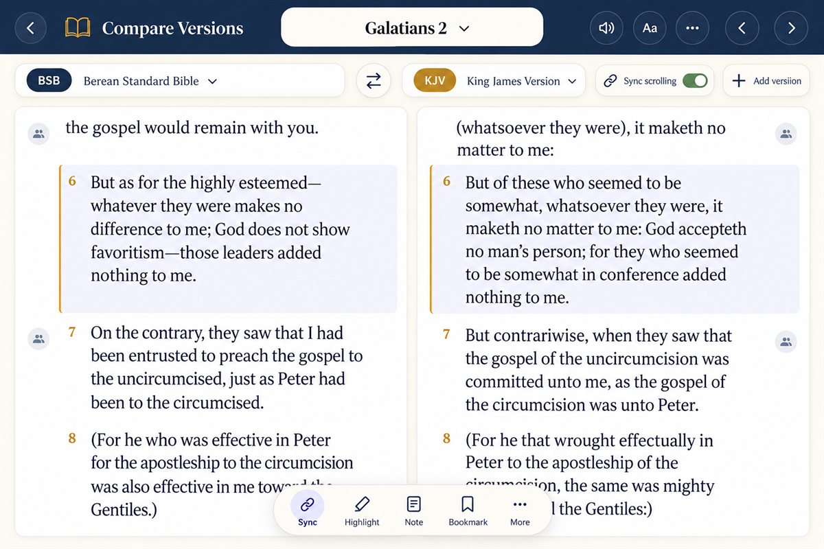 Two Bible translations compared side by side in Memory Bible