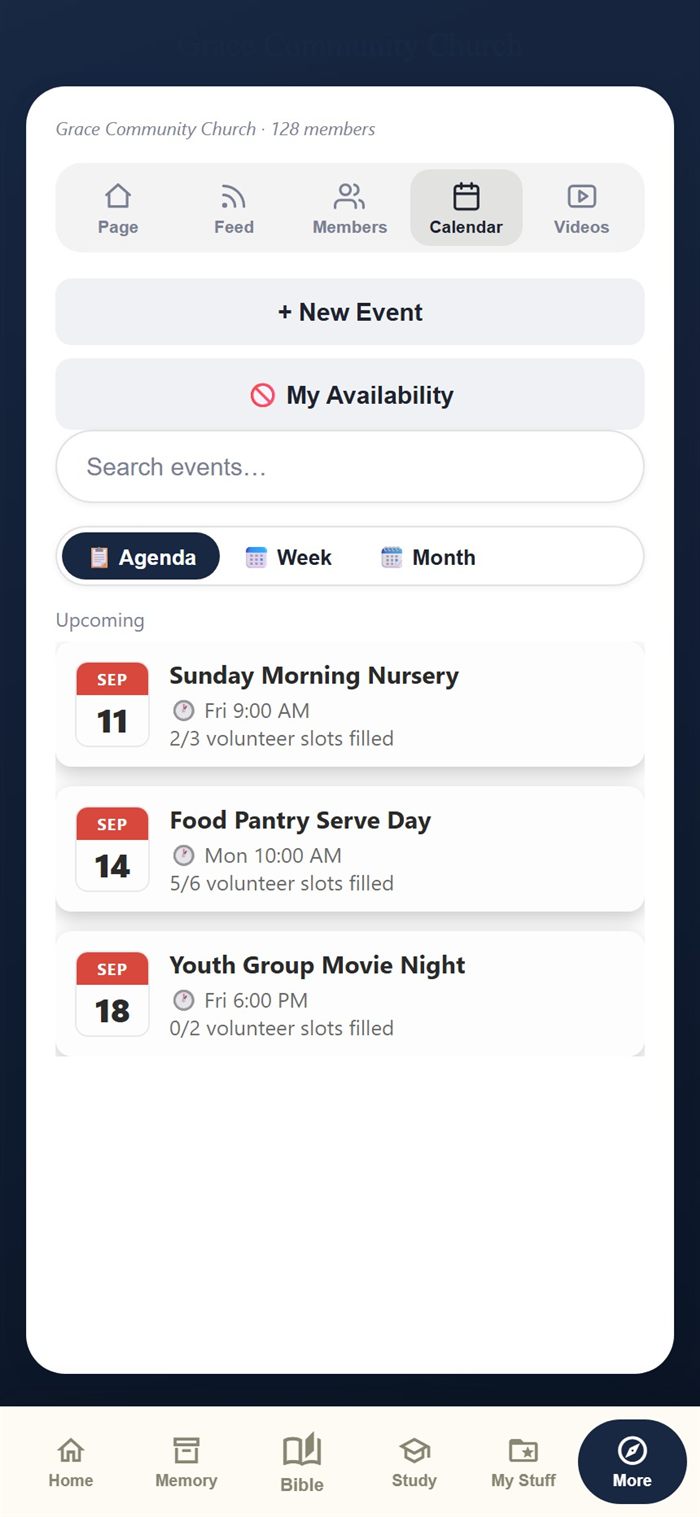 A group's shared events calendar