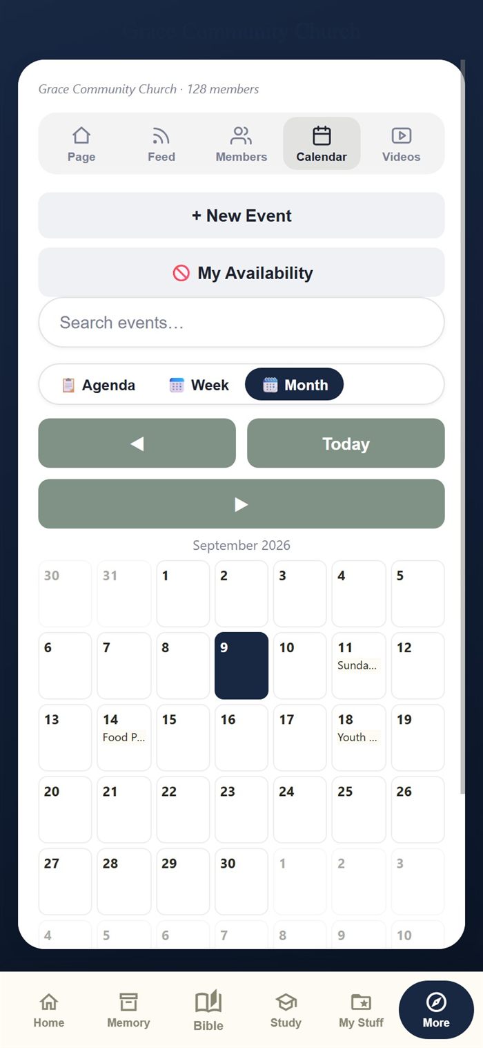 The group calendar in month view
