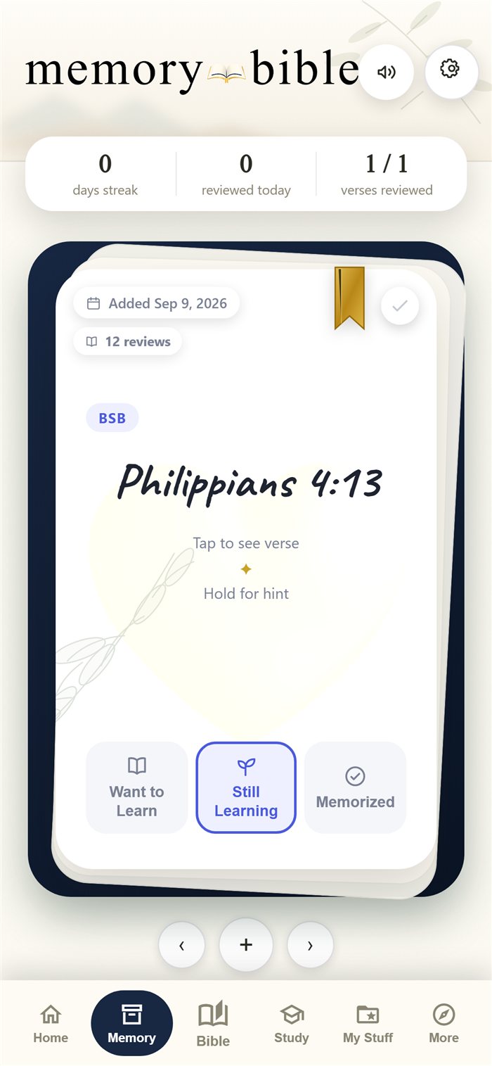 Front of a Philippians 4:13 memory verse card