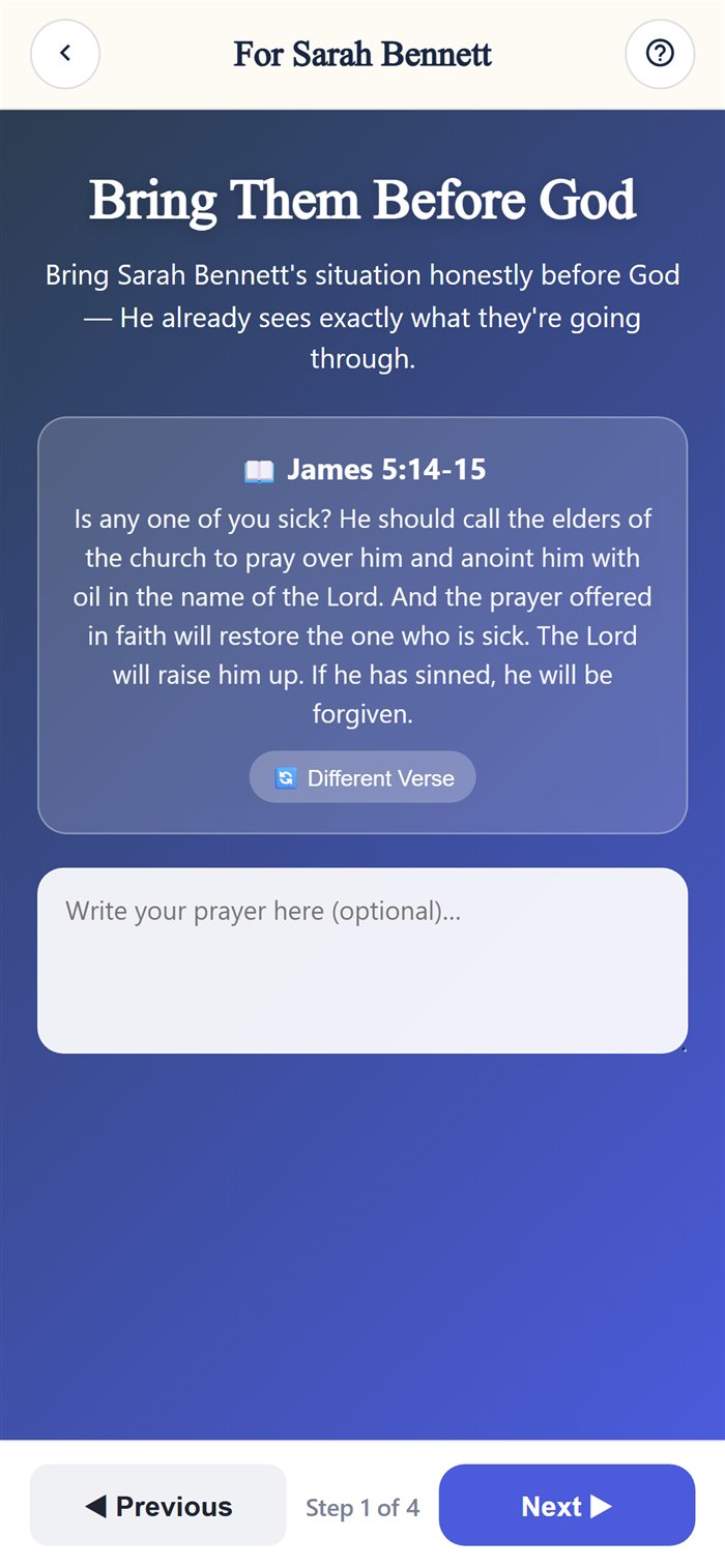 A personalized guided prayer with a matching passage from James