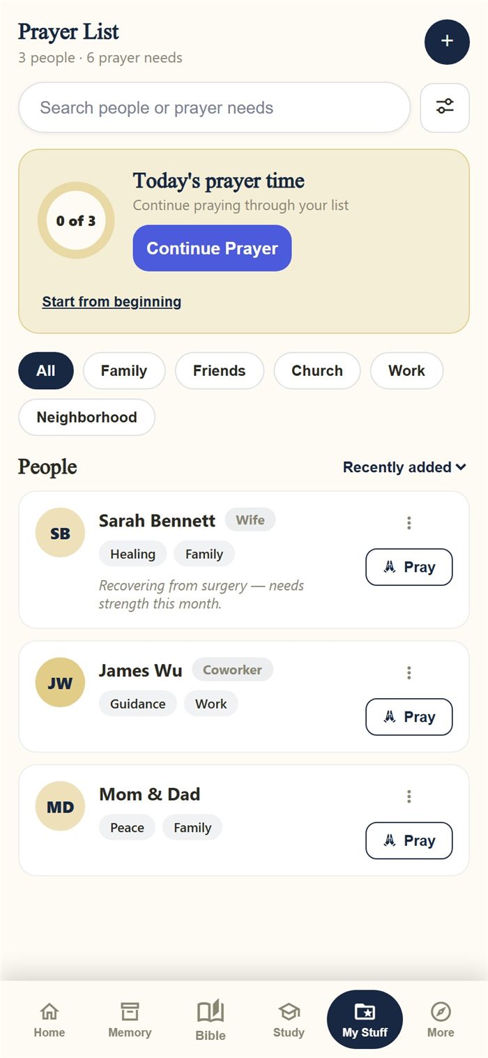 Prayer List with 3 people, before adding someone new