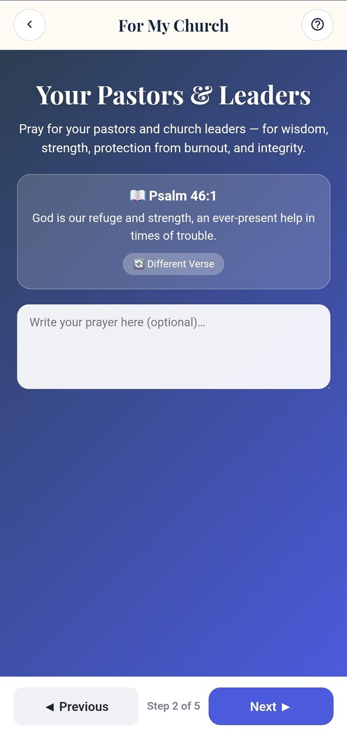 A guided prayer step for a church and its leaders